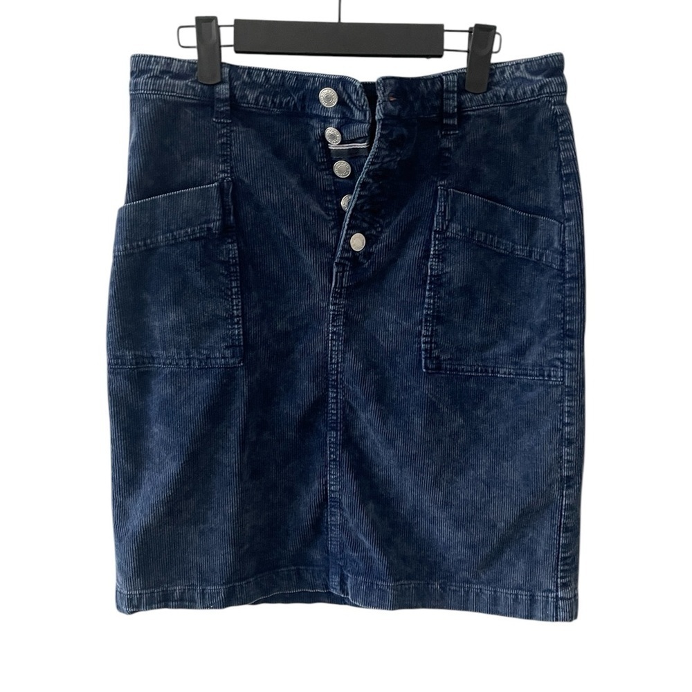 Pilcro Skirt Size 4 Blue Corduroy Button Front Fall Mini Casual Chic - Picture 2 of 7